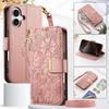 Crossbody Zipper Cards Solt Wallet Leather Embossed Flower Case For iPhone 16 Pro Max 15 Plus 14 13 12 Long Lanyard Book Cover