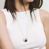 Hotdew [925 Silver] Big Hole Heart Necklace (60cm) - Onyx