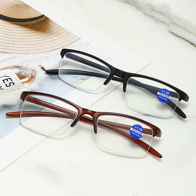 New Fashion Half Frame Reading Glasses Men Trendy Correction Eyewear Women Anti Blue Light Prescription Eyeglass +1.0 +1.5 +2.0