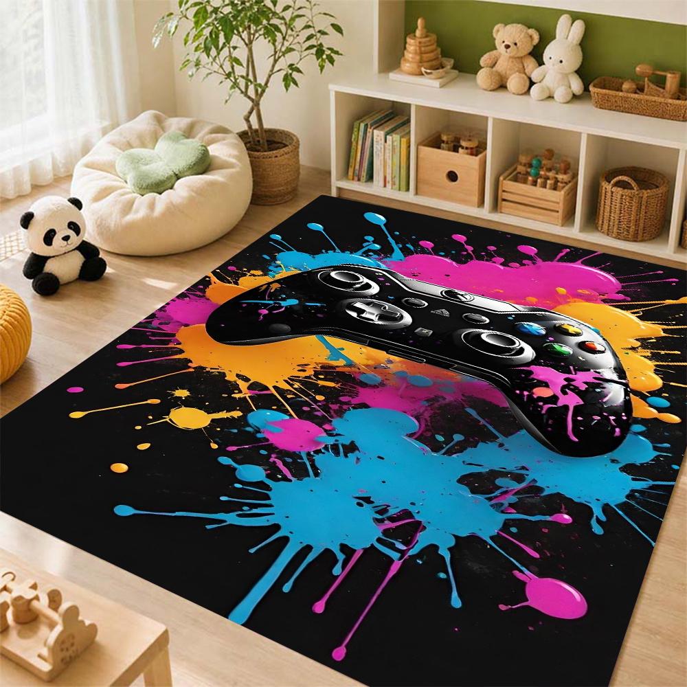 Gamepad Splash Art Indoor Rug Nonslip Durable Carpet For Boys Bedroom Gaming Room Home Decor Memorial Gift