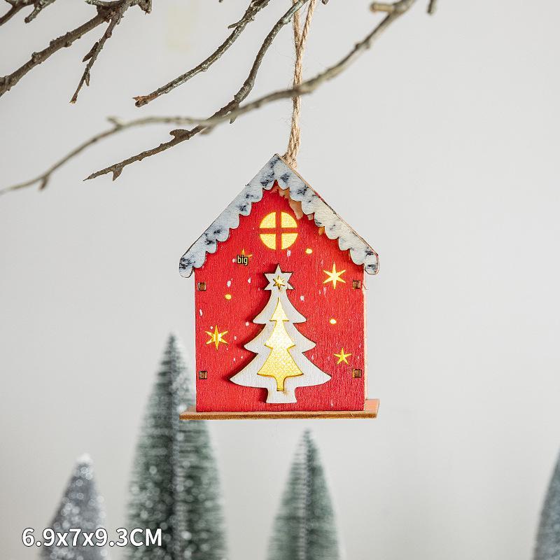 Festive Luminous Wooden House Ornament for Christmas Tree and Fireplace Decor