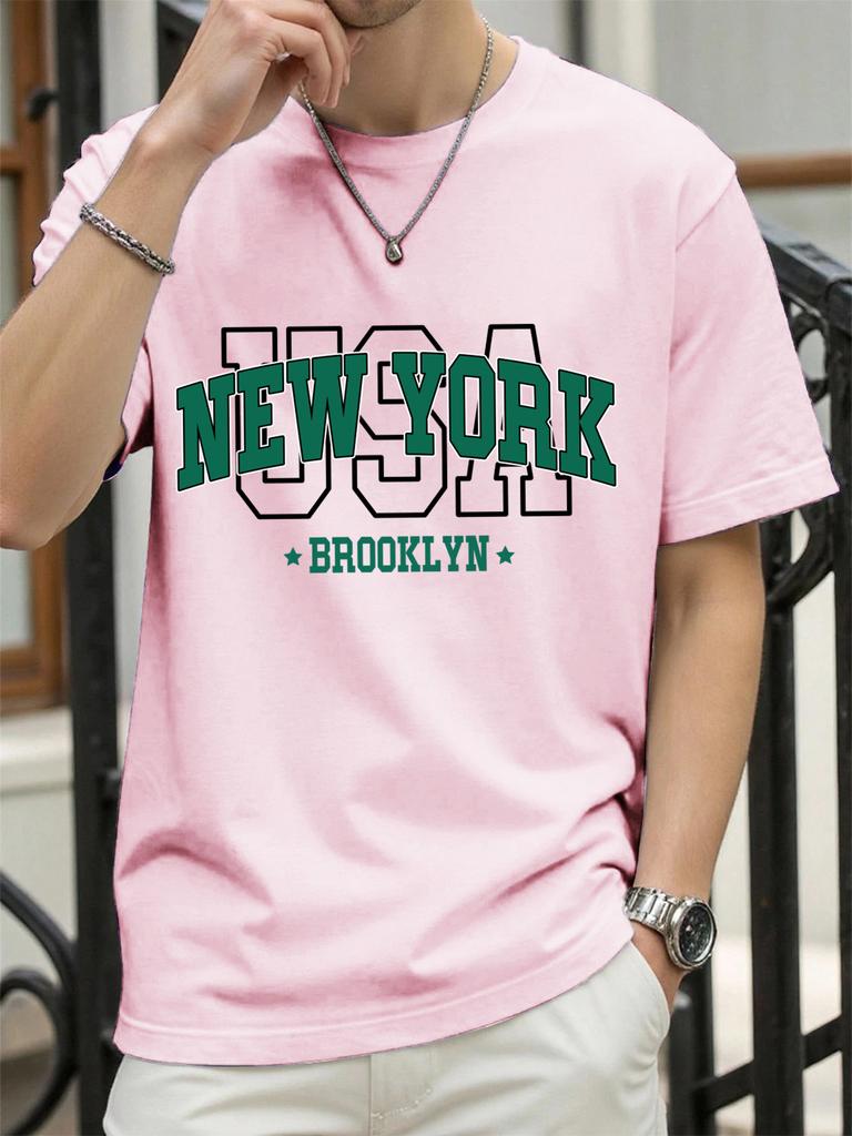 Usa New York Brookl Yn Print Mens T Shirts Hip Hop AllMatch Tops Casual Cotton Vintage Clothes Male Loose Crewneck Streetwear