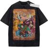 T-shirt Vintage Unisex Nero Lavato One Piece Cappello Ace Fiamma Teschio Tessuto di Alta Qualità per Casa Tempo Libero Viaggio Shopping
