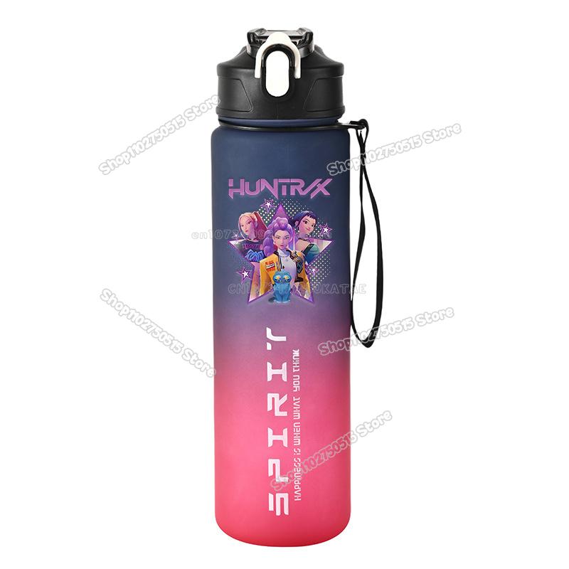 800ML Kpop Lovci Démonů Dětská Láhev na Vodu Mira Zoey Rumi Dívka Sportovní Plastový Hrneček se Slámkou Cestovní Fitness Nepropustná Láhev na Pití