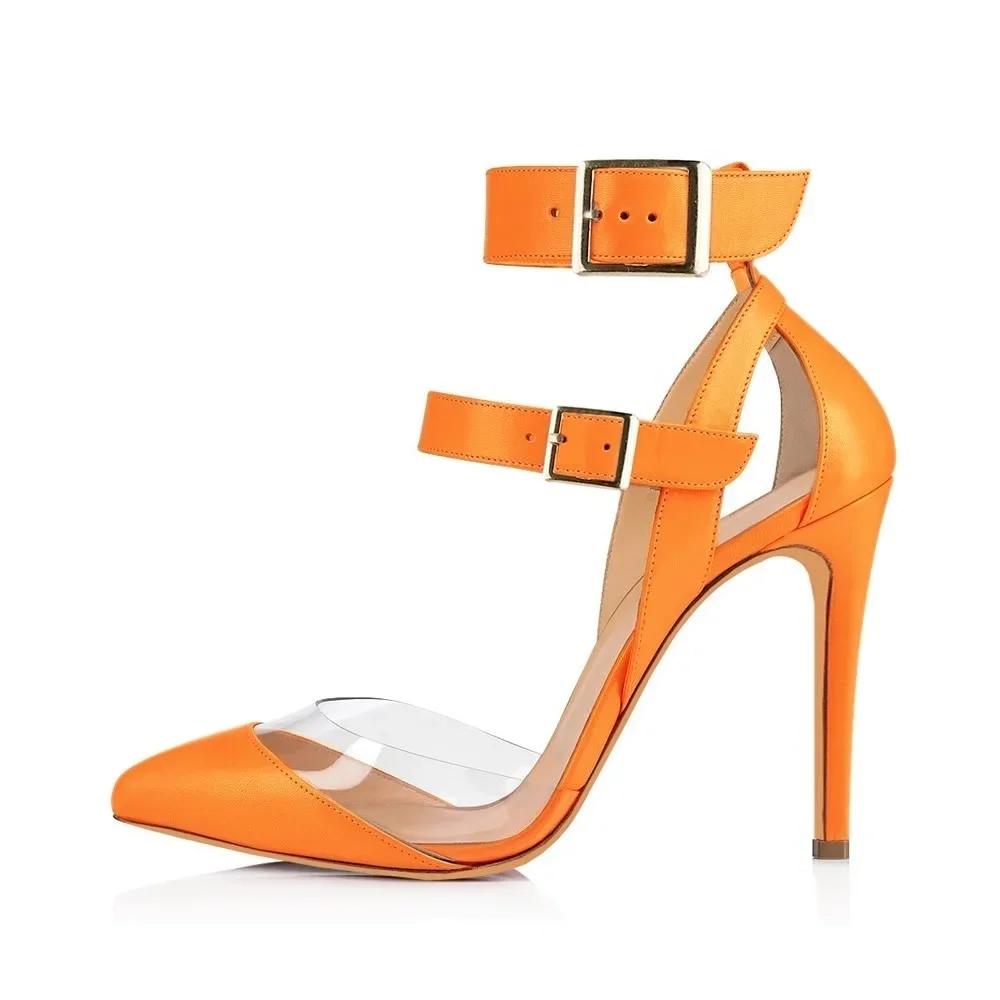 Women Sandals Stilettos Summer Sexy Transparent PVC Fashion Pointed Toes High Heels Ankle Strap Sandal Party Wedding Shoes