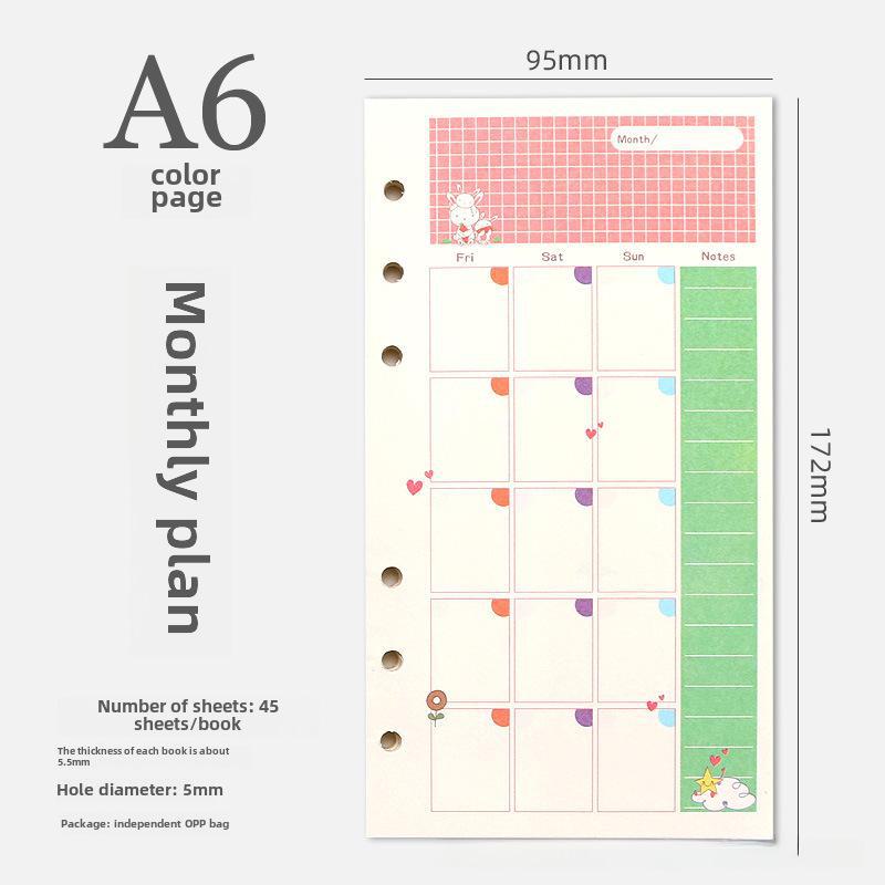A5/A6 6-otworowy wkład uniwersalny: Kolorowy pusty, kwadratowy arkusz papieru do zadań finansowych, luźny papier do podręcznika.