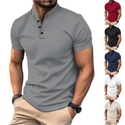 T-shirt uni décontracté de sport pour homme - Chemise à manches courtes et col montant pour homme