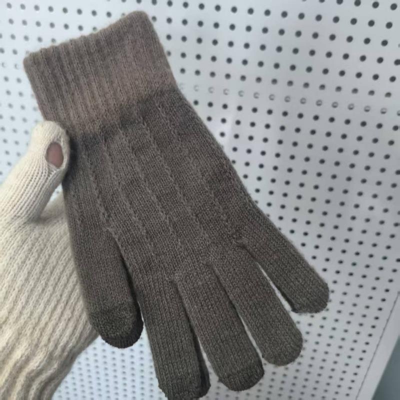 Winter thermal gloves knitted thermal wool jacquard leather standard imitation cashmere gloves jacquard game gloves
