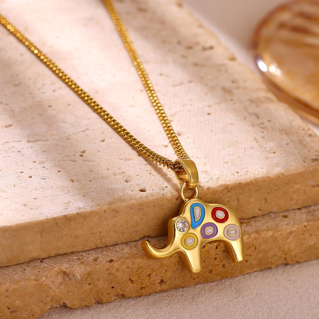 Colorful Dropping Oil Elephant Necklaces For Women Girls Cute Enamel Animal Charm Choker Gold Color Jewelry Christmas Party Gift