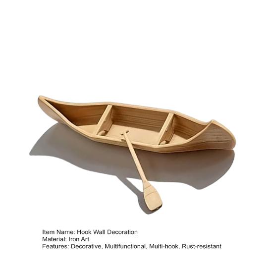 3D Printed Canoe Miniature Ornament, Compact Mini Boat Model with Paddle Accessories, Fine Wood Grain Texture Realistic Canoe Replica