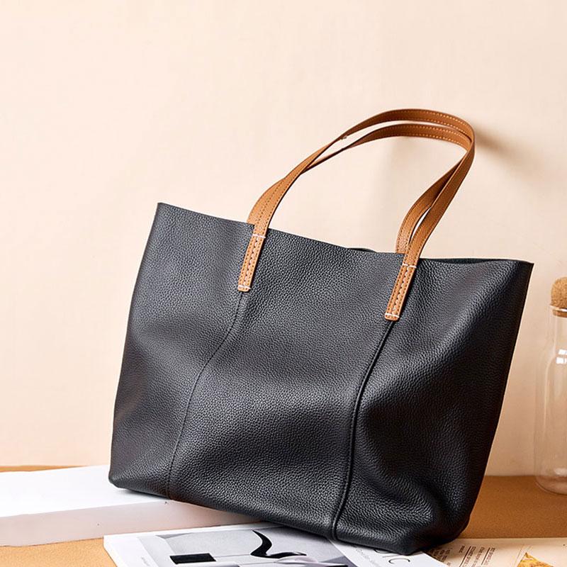 Genuine Leather Women's Bag High Quality Large Capacity Women Tote Bag Fashi Cowhide Female Shopping Shoulder Bags 2378
