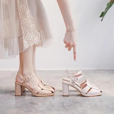 Wiosna/lato nowe buty damskie na grubym obcasie z klamrą, wygodne i eleganckie, modne na imprezę, oddychające, bankietowe sandały na wysokim obcasie