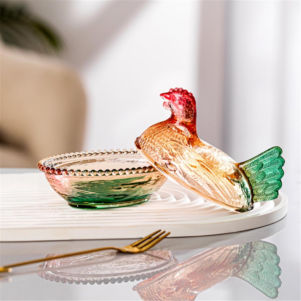 Glass Crystal Hen-Shape Candy Dishes Creative Chicken Fruit Bowl with Lid Table Decoration Dessert Plate Home Decors