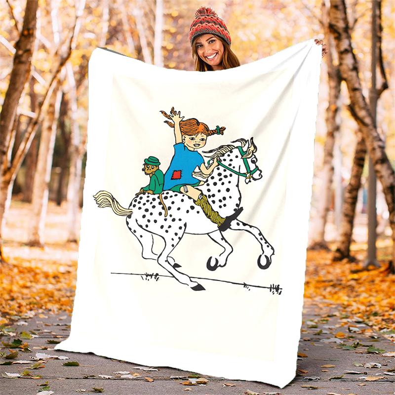 Coperta in Flanella di Pippi Calzelunghe Morbida Calda per Tutte le Stagioni, Design per Campeggio, Viaggio in Auto, Escursionismo Divano, Letto, Ufficio Regalo Perfetto per Feste