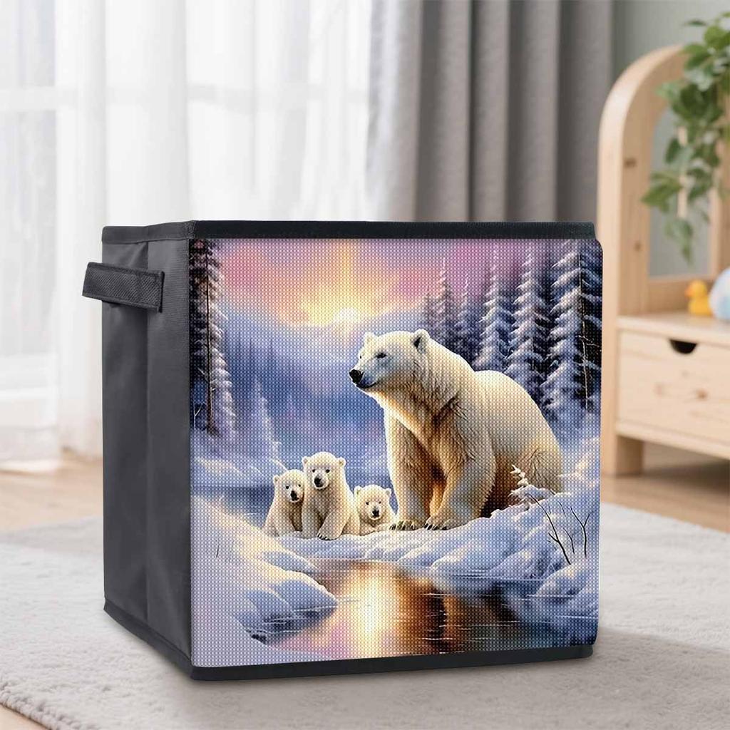 The Polar Bear and His Cubs 5D Diamond Painting Storage Basket Full Round Drill Mosaic Diamond Embroidery Cross Stitch Kits Home Decor Home Decor