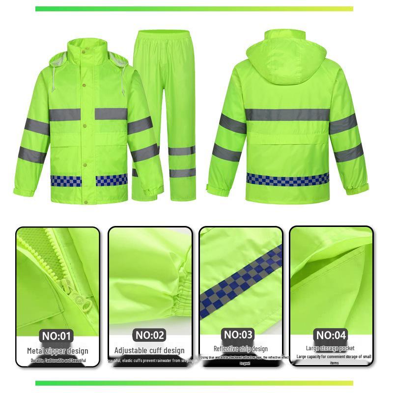 Duty Reflective Raincoat & Pants Set for Traffic and Sanitation Patrol