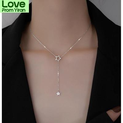Weihnachtsgeschenk 925 Sterling Silber Niedlich Glänzend Stern Choker Drop Charm Halsketten Bezaubernde Frau Hochzeit Party Geburtstag Schmuck