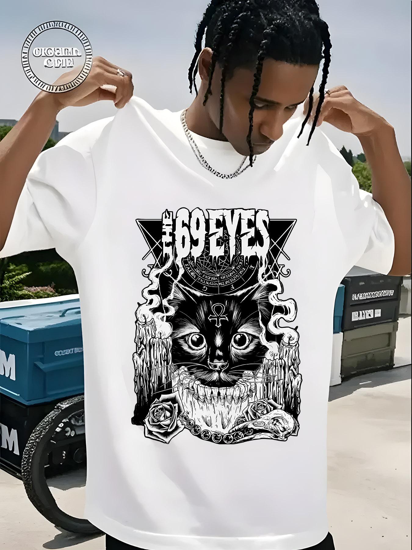 Mystical Black Cat Graphic T-shirt - Lightweight Crew Neck Short Sleeve Tee with Intricate Design M