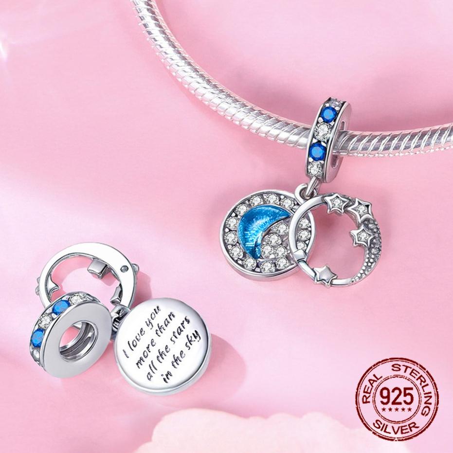 copper Compatible With Authentic Bracelets Charm Jewellery Do It Yourself Blue Clip Bead Charms Galaxy Starry Sky Collection Pendant Moon Dangle