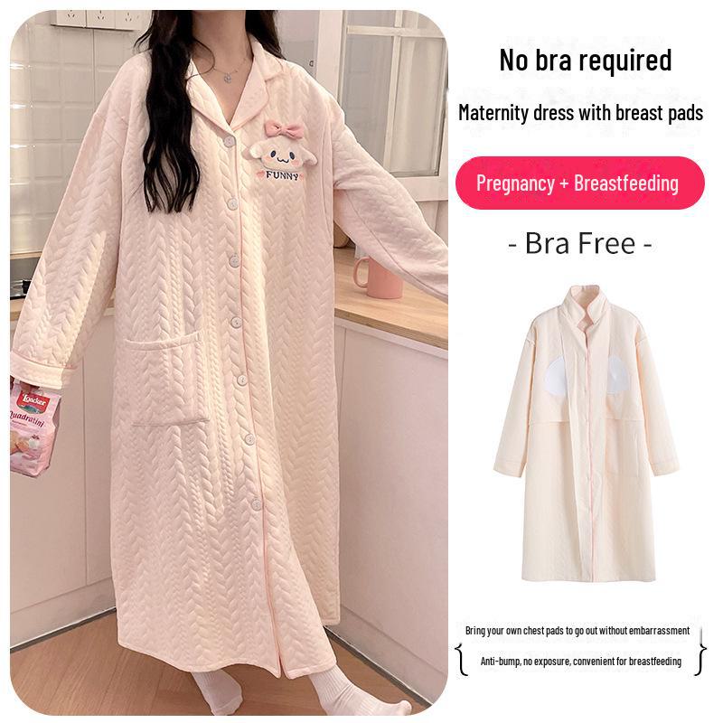 Umstandsröck und Nachthemd-Set: Stillpyjamas aus Luftbaumwolle für Frühling & Herbst nach der Geburt für den Winter, passen bis Größe 200.