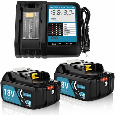 Enermall Makita 18V Compatible BL1860B 6000mAh DC18RF Compatible Charger Set PSE Certified Battery with LED Battery Level Indicator and Protection