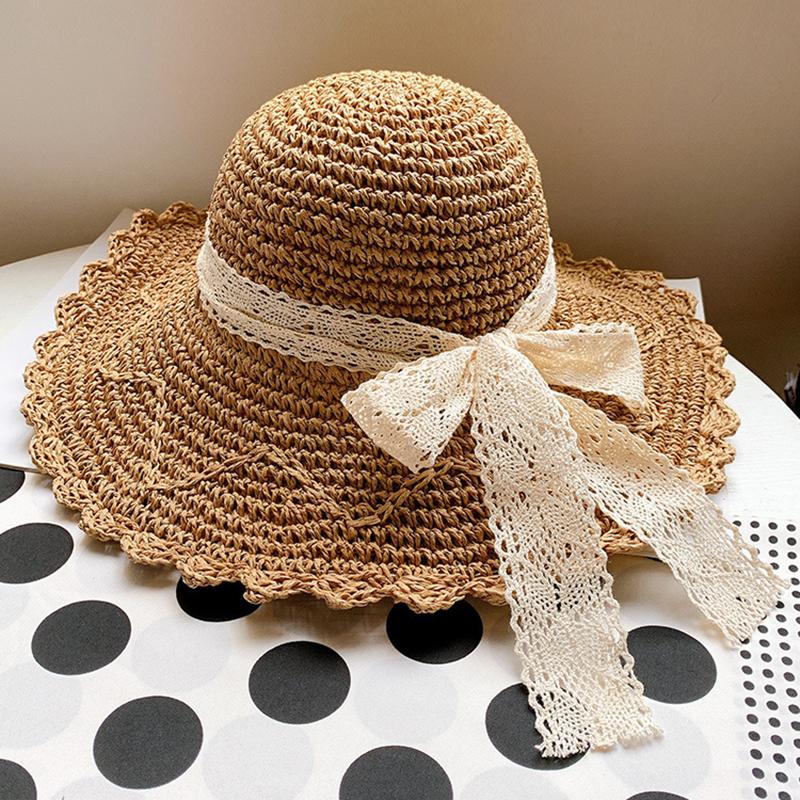 Straw Hat Lace Embellishment Bucket Hat Lace Hat Bucket Shape For Outdoor Activities Women's Accessory Sun