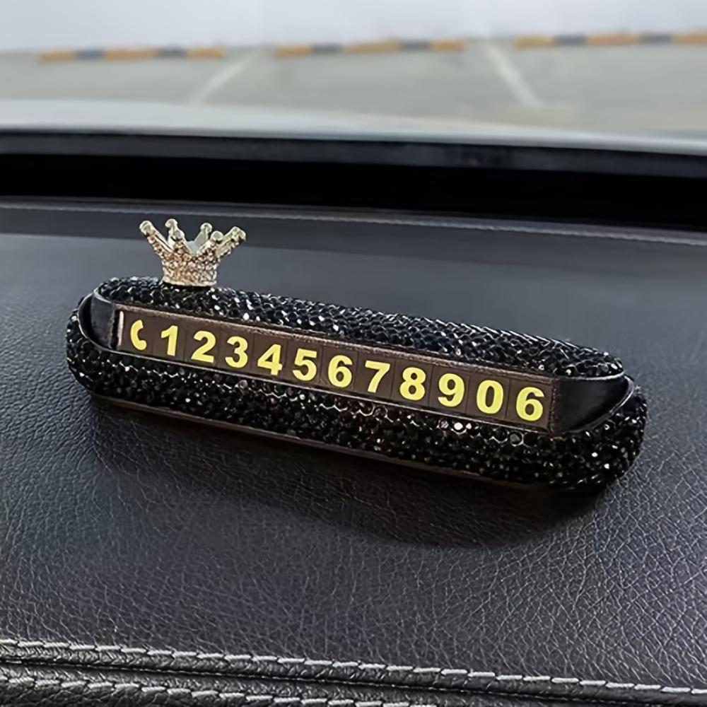 Placa de estacionamento embutida na coroa, cristal de diamante pode ocultar placa de número de matrícula temporária, placa de número de telefone