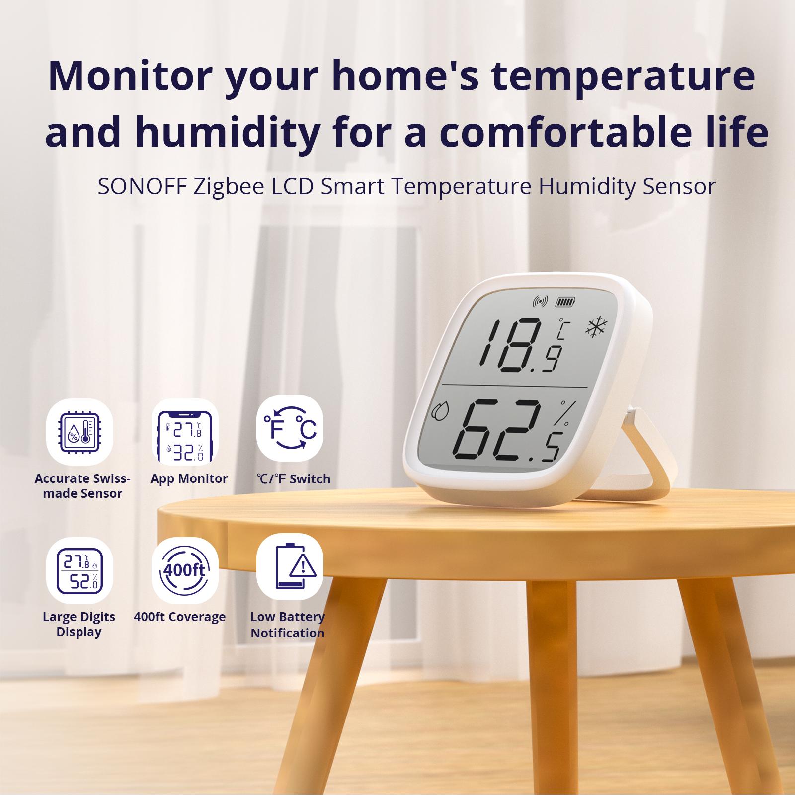 

SONOFF SNZB-02D Zigbee LCD Интеллектуальный датчик температуры и влажности ЖК-дисплей в реальном времени 5 с Быстрое обновление приложения Мониторинг Датчик Zigbee 3.0