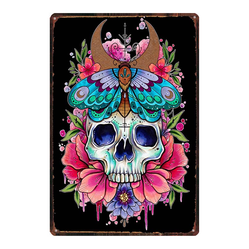 YZFQ  Sugar Skull Plaque Metal Vintage Horror Tin Sign  Wall  Bar Restaurant Home Art Cinema Tattoo Shop Decor Poster DU-7291B
