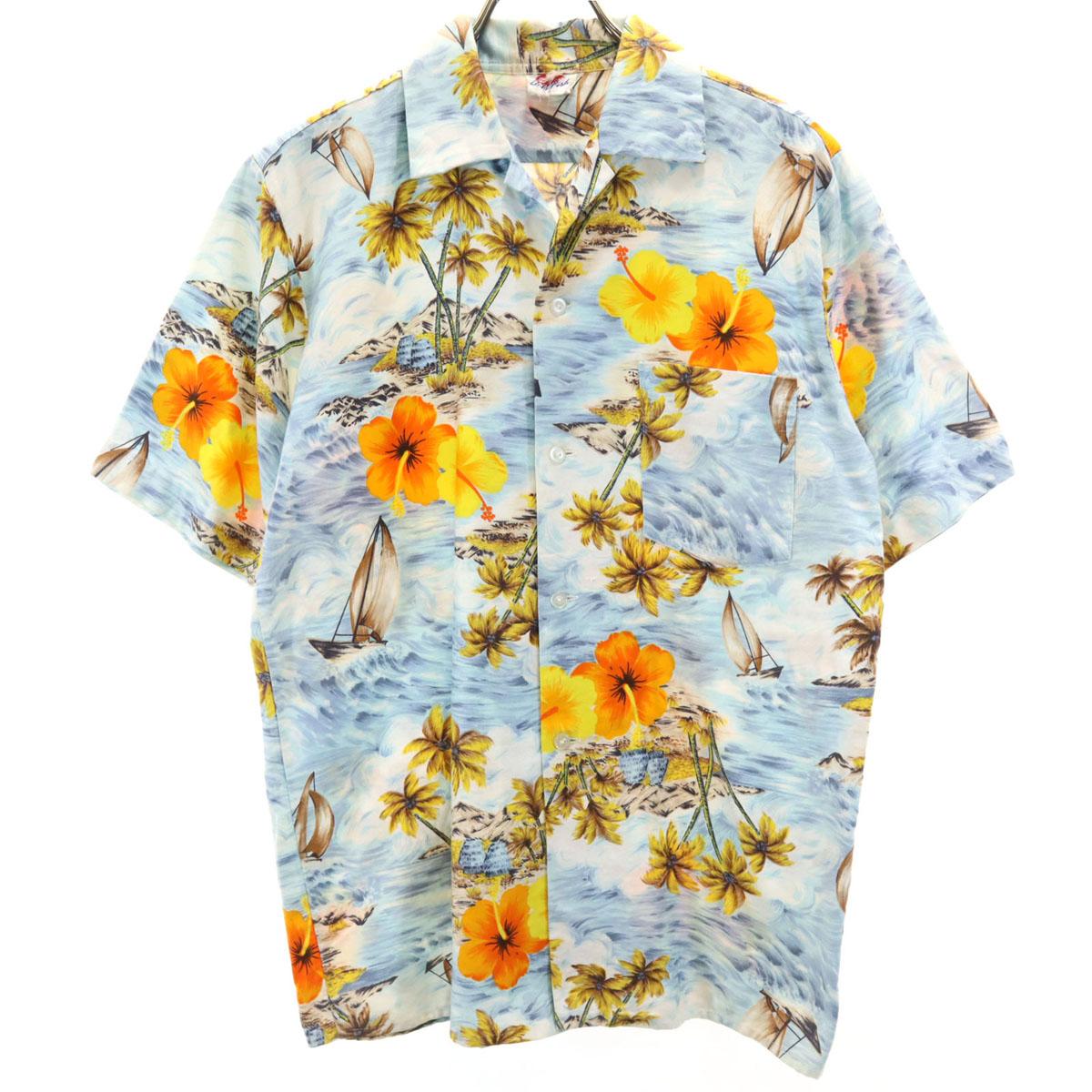 

ЗОЛОТАЯ РЫБКА 80-е 90-е Старый гавайский узор Рубашка Алоха с коротким рукавом Мужская Б/У