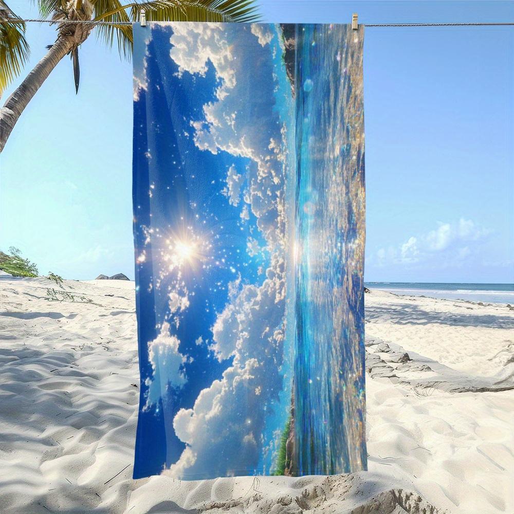 Summer Beach Paradise Sky Water Print Towel, Microfiber for Poolside Beach Vacation W40*H60(CM)