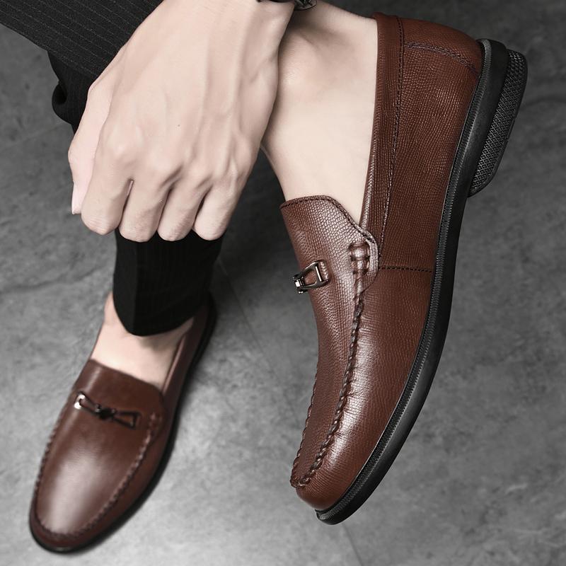 Fashion Luxury Quality Loafers Men's Slip-On Leather Brown Designer Men Shoes Soft Sole Comfortable Leather Shoes Business Dress Fashion