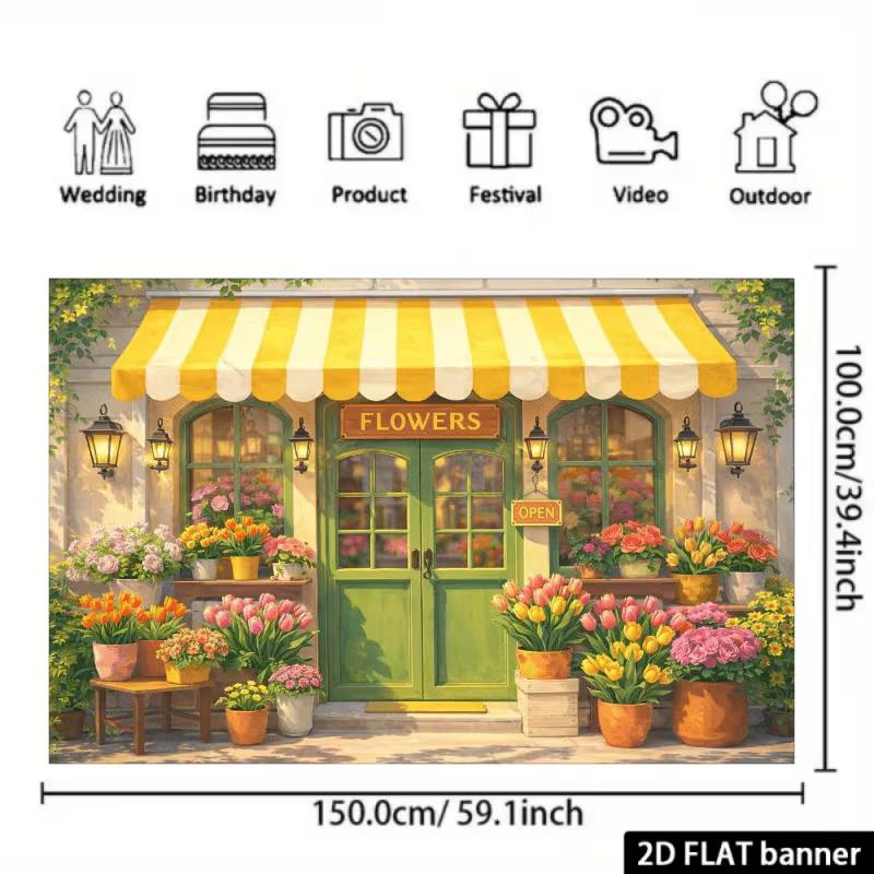 2D Bright Florist Shop with "OPEN" Sign Photography Background