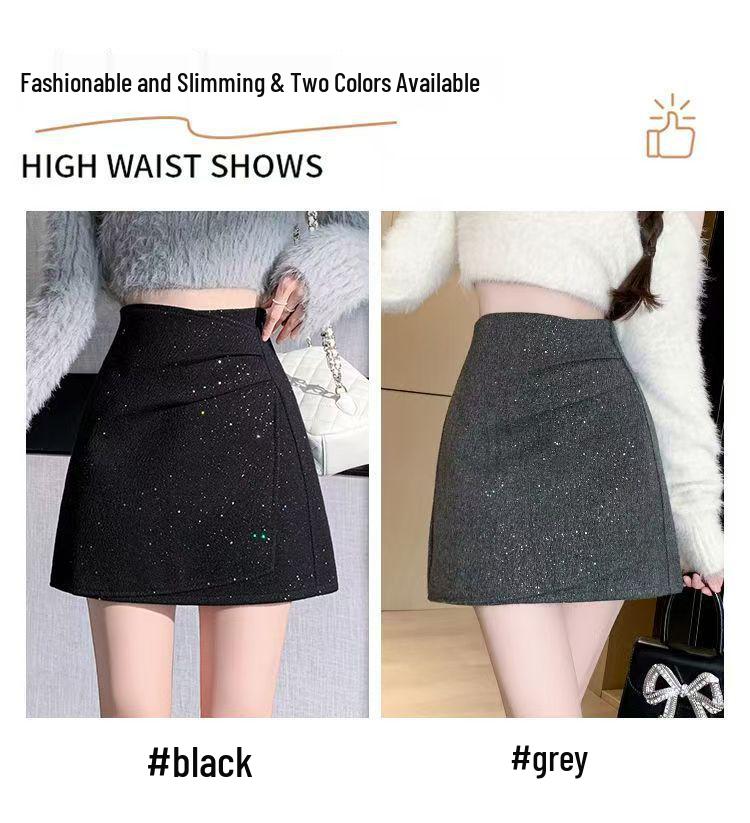 Irregular Sequins High-Waist Black Bodycon Woolen Mini Skirt for Women - Autumn/Winter 2025 Collection