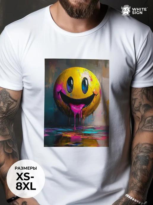 Oversized cotton T-shirt with Toxic Smiley print XL