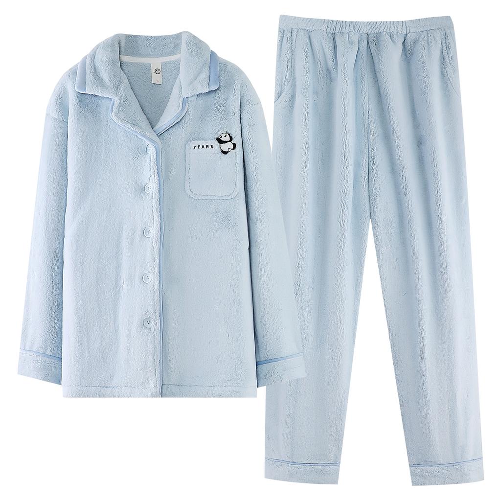 Coral Fleece Pajamas Women'S Autumn And Winter Winter Fleece Warm Suit Flannel Thickened Loungewear