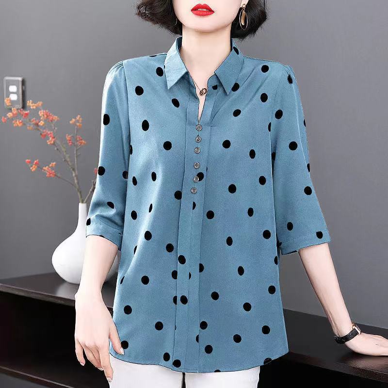 Polka Dot Shirt Women's Summer Short Sleeved Casual Shirt Mid Sleeved Top