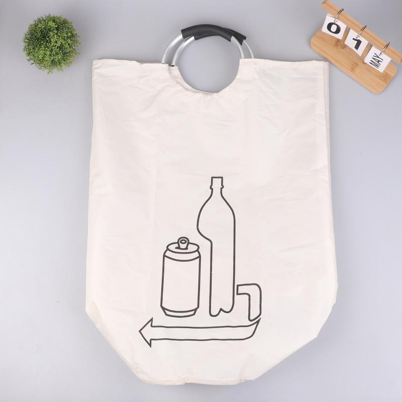 

Large Capacity Empty Bottle Storage Basket With Aluminum Handle 90L Wastewater Bottle Collector Bag Folding Recycling Bin 1Pc бежевый