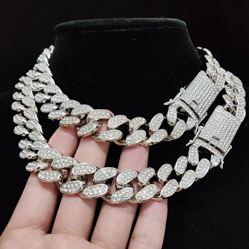 Iced Out Bling Bling Chain Necklace High Quality 20mm Width Miami Cuban Chain Hiphop Necklaces Fashion Charm Jewelry