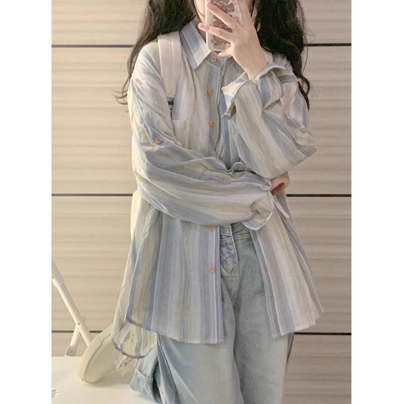2023 Women's French-Style Striped Shirt Jacket: Long-Sleeved, Lightweight, Early Autumn/Summer Top