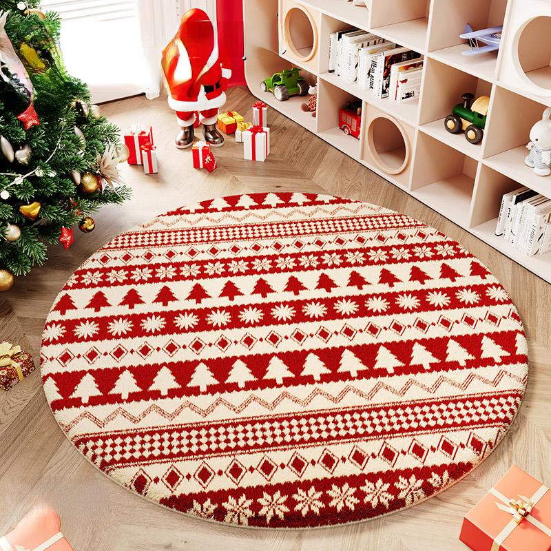 Cartoon Style Rugs for Bedroom Christmas Living Room Decoration Red Carpet Round Thickend Lounge Floor Mat Fluffy Soft Plush Rug