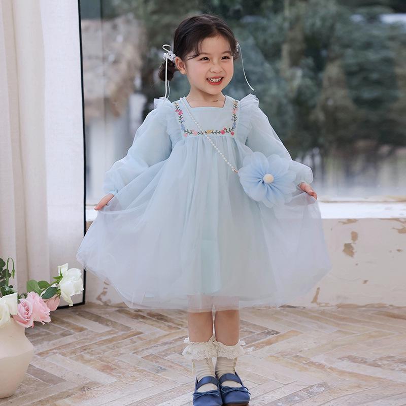Autumn 2025 Girls' Princess Embroidered Dress with Bag – Fashionable Mesh Puffy Skirt