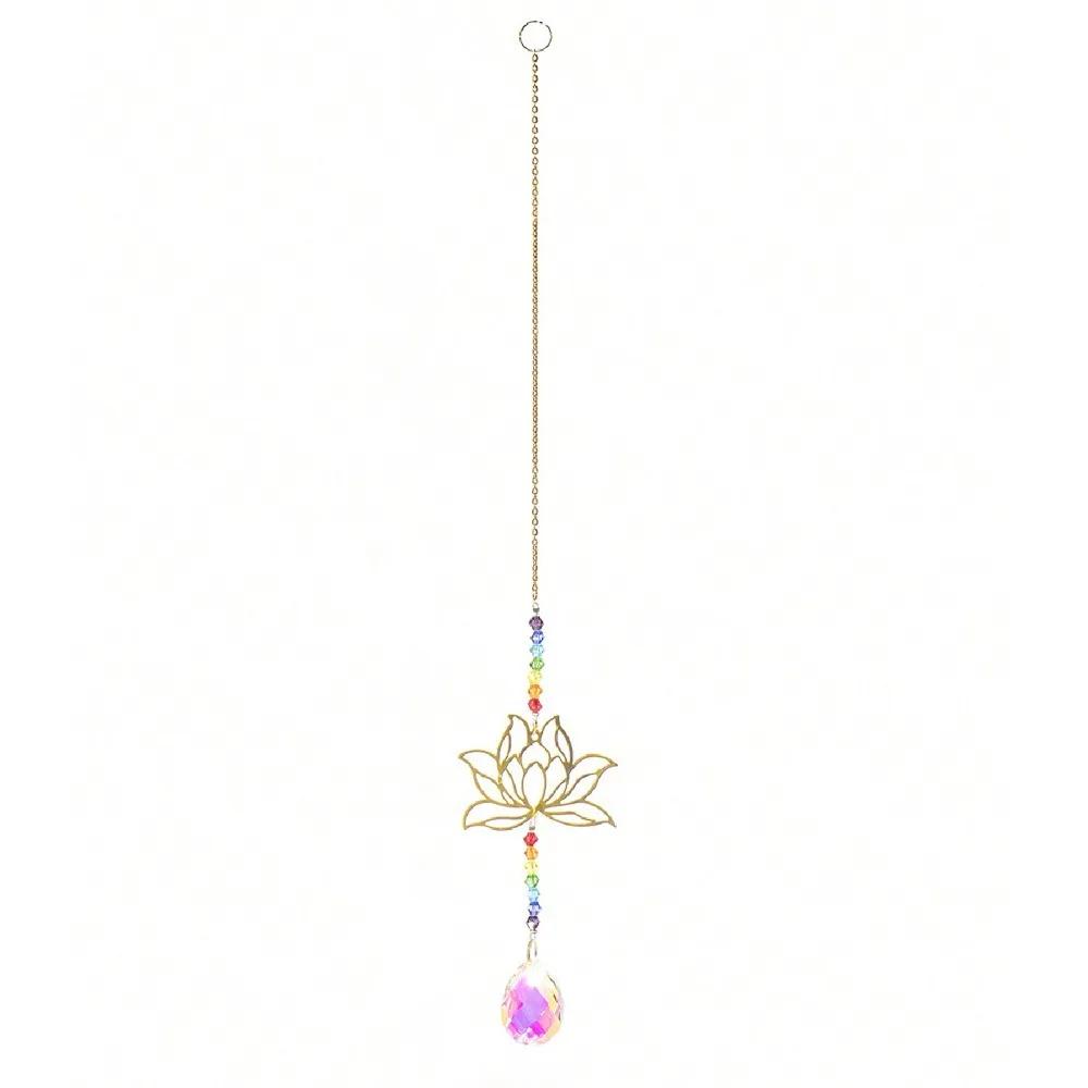 Crystal Lotus Hanging Wind Chimes Stained Glass Suncatcher Sun Catcher Room Pendant Decor Balcony Yard Aesthetic Landscape