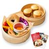 Bamboo Steamer Set with Two Tiers, Includes Recipe Book and Instructions (21cm)
