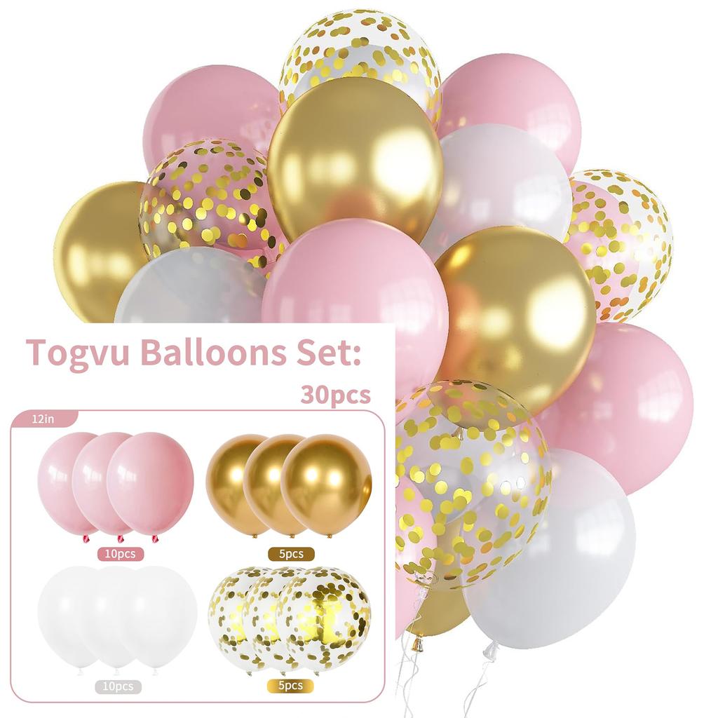 12inch 30pcs pink blue and gold balloon set with confetti,suitable for weddings,birthdays,themed parties,family gatherings