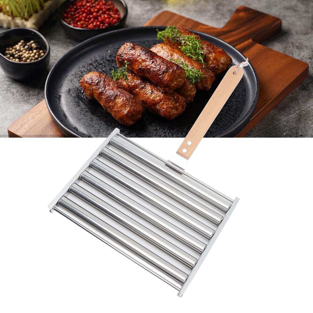 Detachable Stainless Steel Hot Dog Sau Roller Rack Stmer With Extra   Wood Handle 4 Skewers 6 Stick Design BBQ Tools