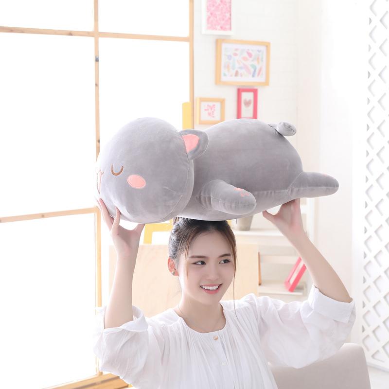 Kawaii Cat Plush Toy Stuffed 35cm 50cm 65cm Lying Cat Pillow White Grey Kids Toys Birthday Gift for Children