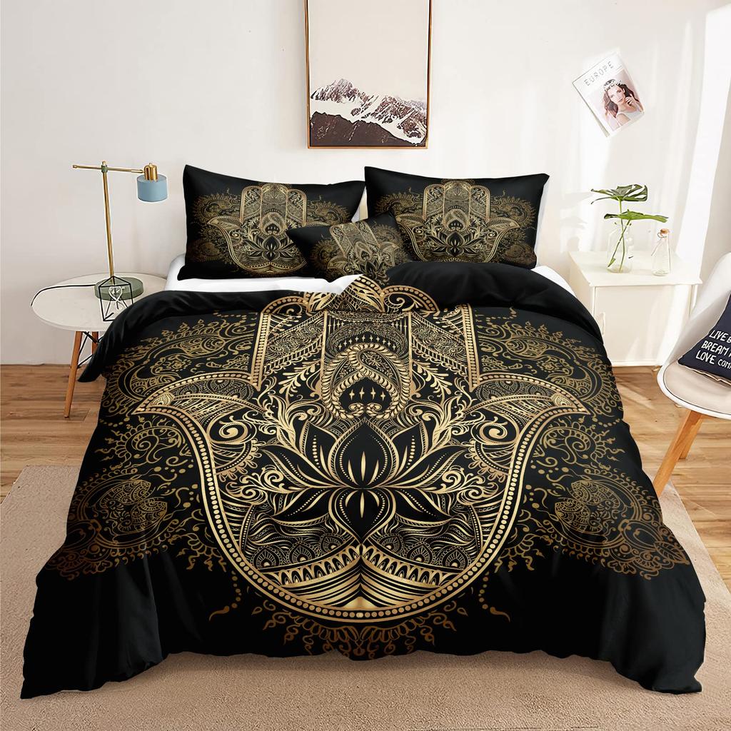 Mandala Purple Galaxy Duvet Cover Boho Chic Petal Flower Bohemian Meditation Gypsy Hippie Floral Exotic Retro Decor Women Gifts