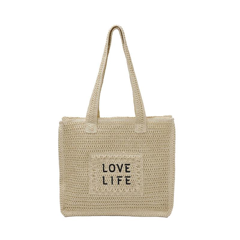 Stylish Woven Tote Bag for Women Embroidered Straw Handbag with Large Capacity and Casual Design