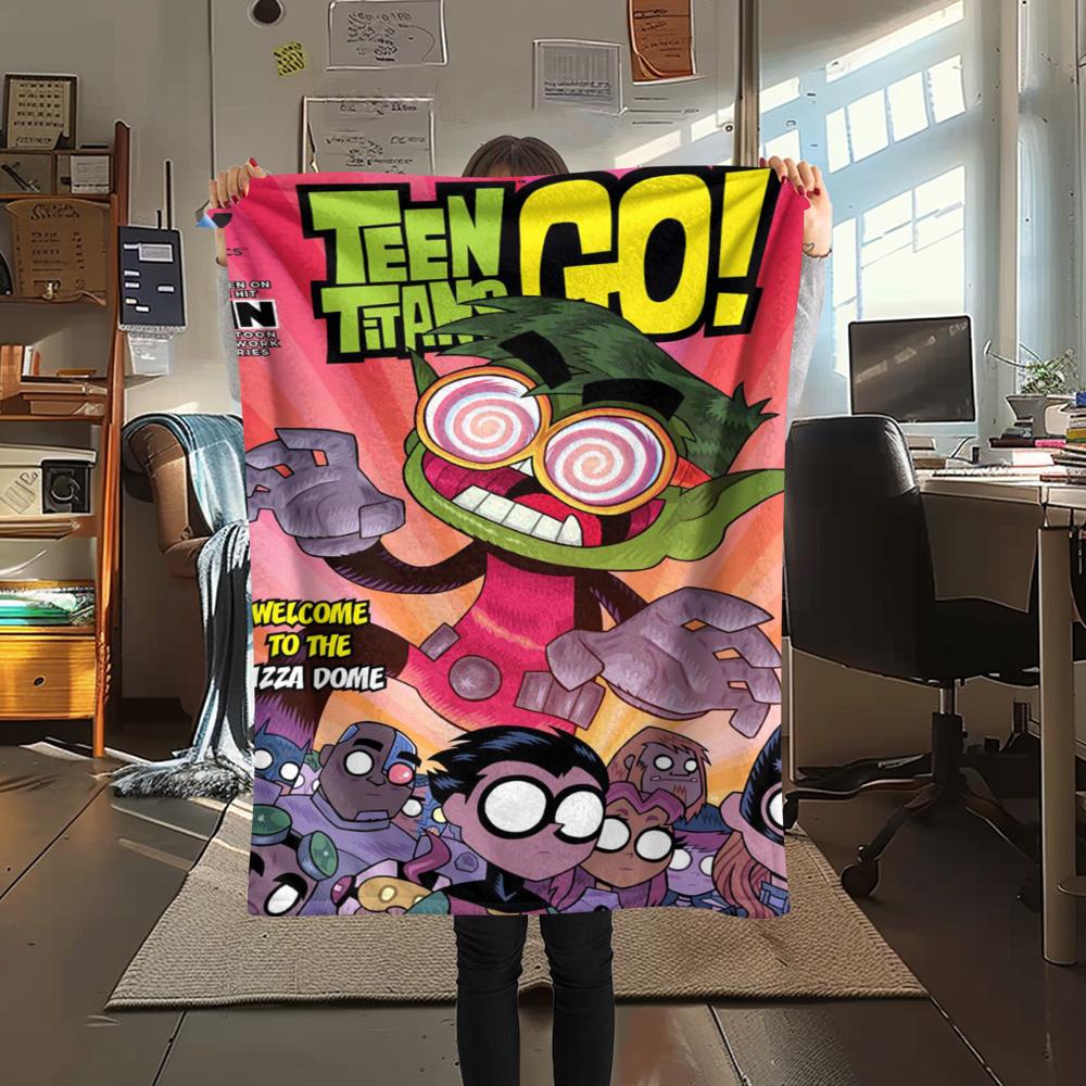 1PC Teen Titans Print FlAannel Blanket, High quality Comfortable for All Seasons, Home Decor, Warmth and Comfort